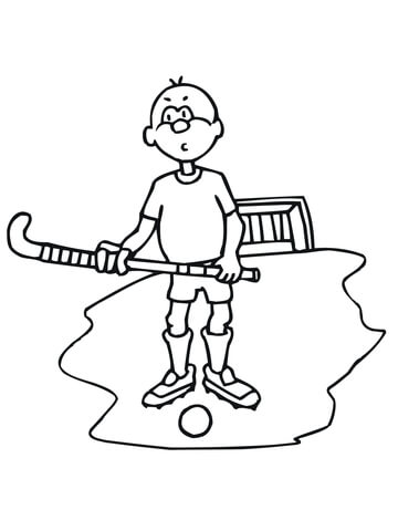 Boy With Field Hockey Stick And Ball Coloring Page